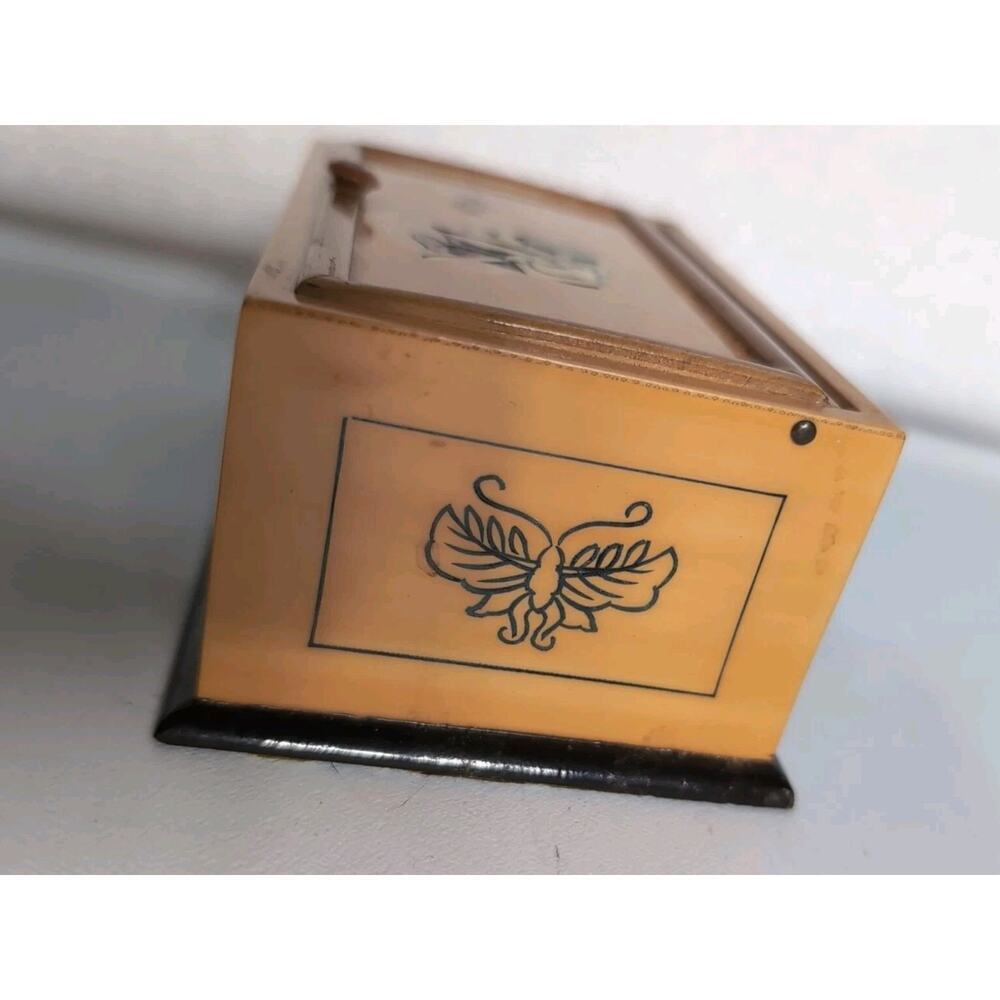 Vtg Chinese Lacquered Wooden Box Tea Caddy Keepsakes - Picture 6 of 7